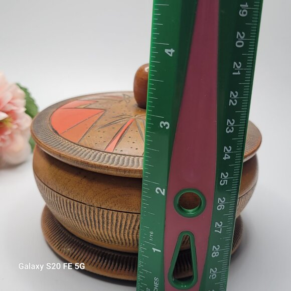 Vintage Round Wooden Decorative Japanese Trinket Box Made in Japan - Picture 10 of 12